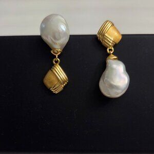 Oby Jewelry Asymmetric Pearl Baroque Earrings
